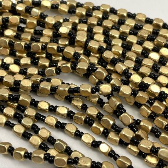 Kenneth Jay Lane Gold Tone Square Black Round Beaded 10 Layer Statement Neckace - Picture 4 of 7